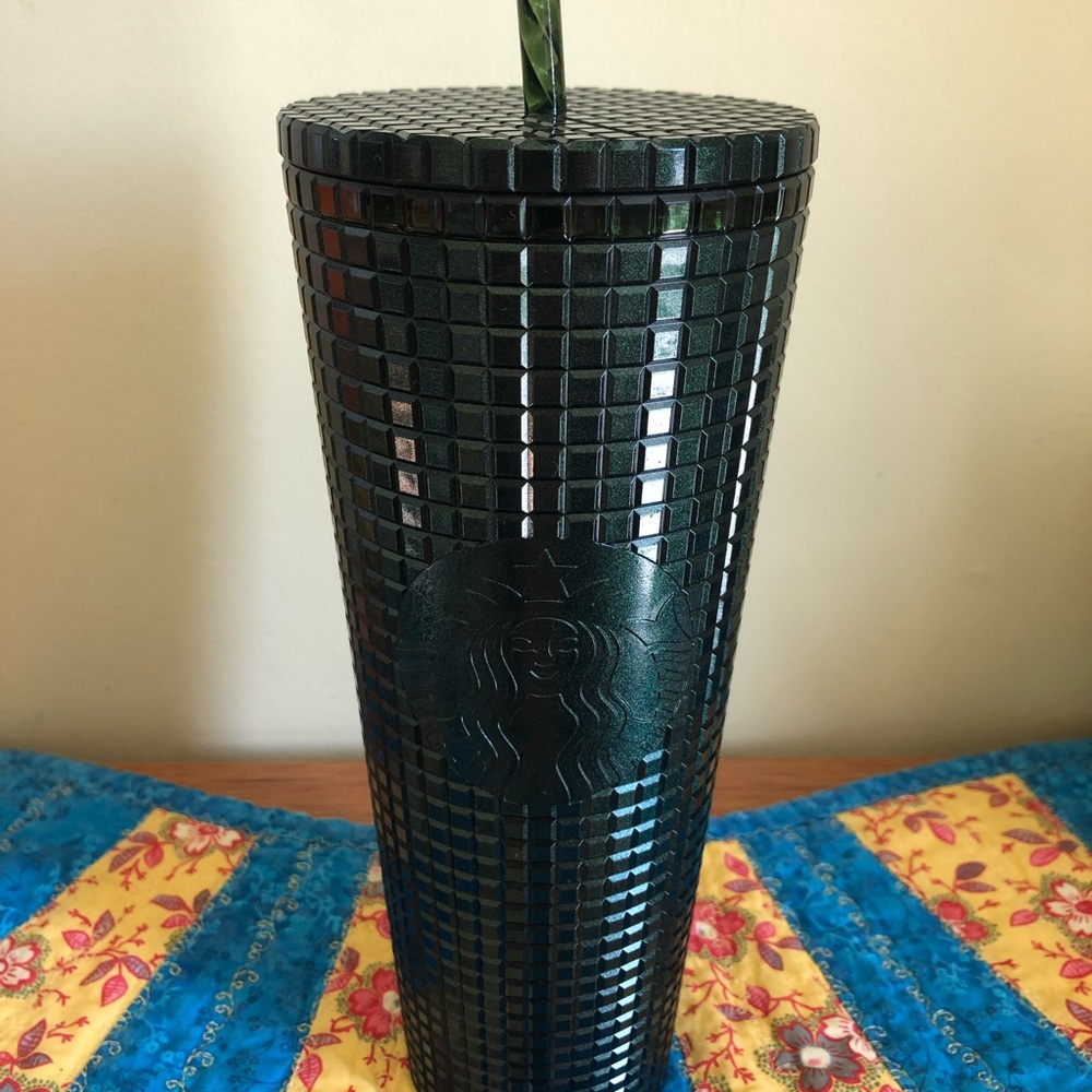 Starbucks Green Square Textured 24oz Tumbler with straw New Venti Size Jeweled